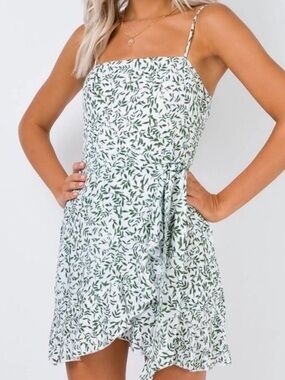 Princess Polly Caesura Mini Dress Green White Leaves Wrap